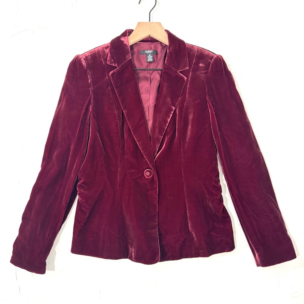 Alfani Petite Burgundy Velvet Blazer Jacket 8P – Silk Blend